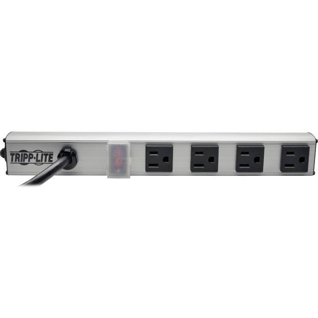 Front. Tripp Lite - Eaton Tripp Lite Series 4-Outlet Power Strip, 6 ft. (1.83 m) Cord, 5-15P, 12 in. - NEMA 5-15P - 4 x NEMA 5-15R - 6 ft - Black.