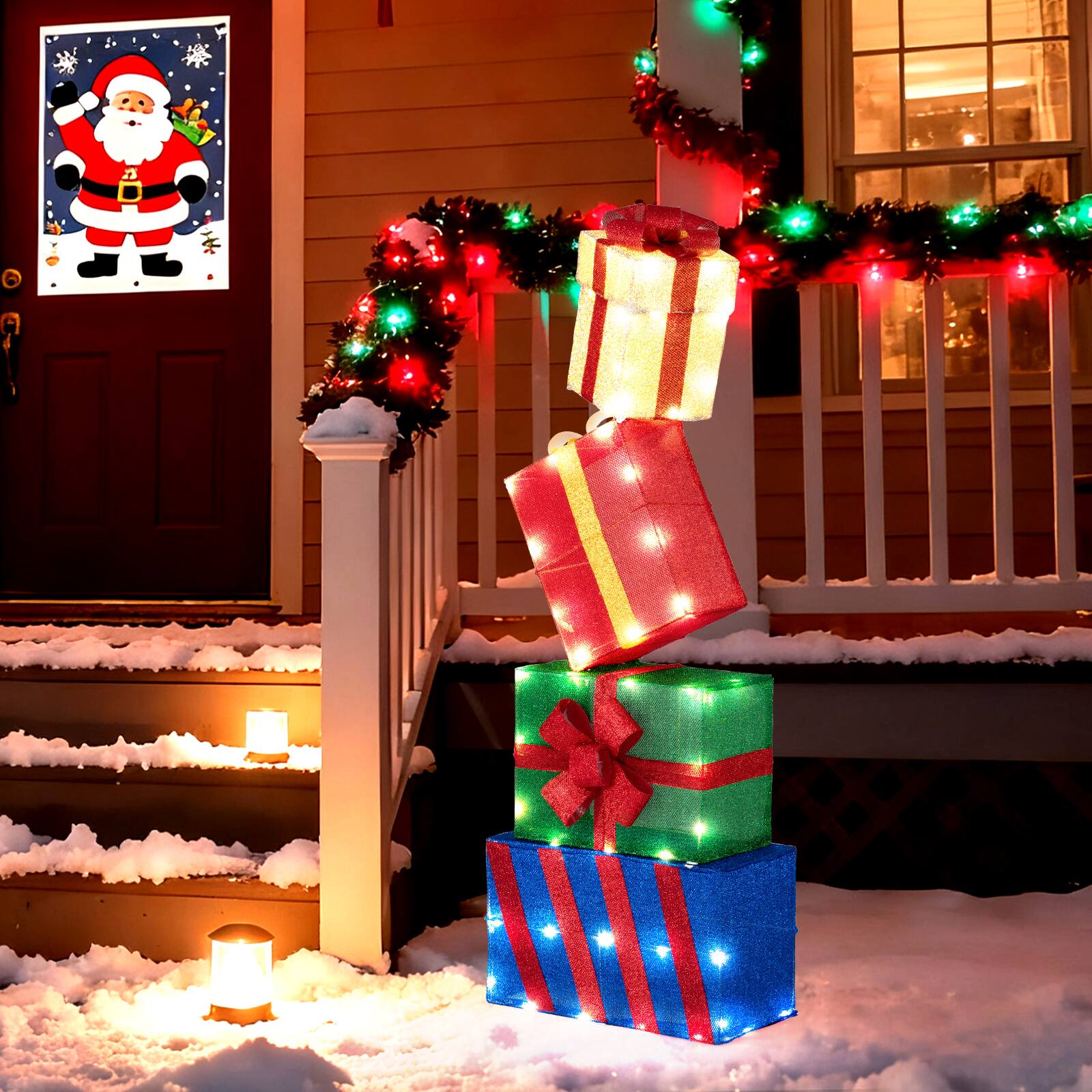 Alt View 3. Gymax - Gymax 4 PCS Christmas Lighted Gift Boxes w/Colorful Bows 52 Warm White LED Lights Multicolor - Multicolor.