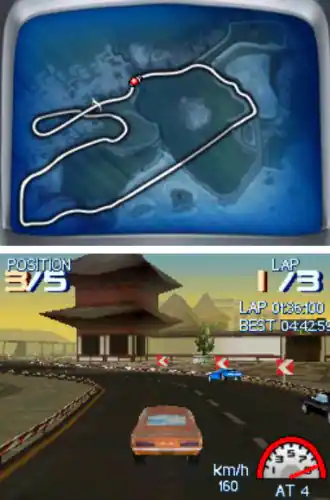 POSITION 3/5  
LAP 1/3  
LAP 01:36:00  
BEST 04:42:59  
km/h 160  
AT 4