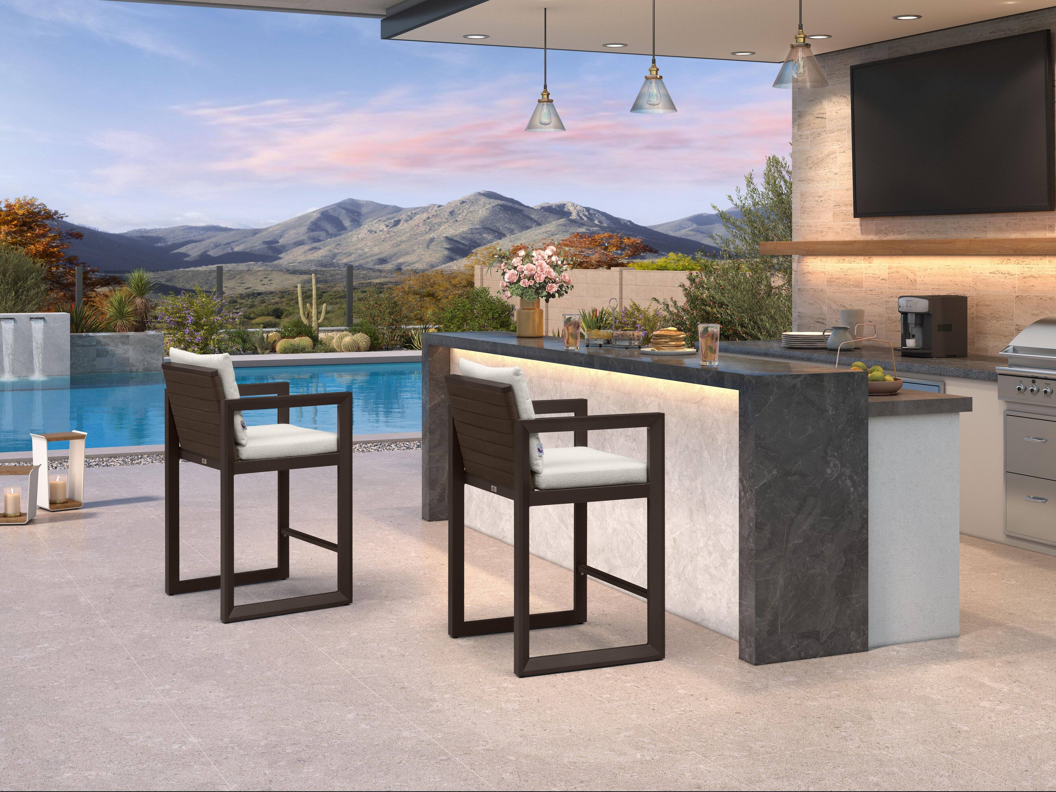 Alt View 1. PURPLE LEAF - Outdoor Caesar Bar Stools Set of 2 Modern Aluminum Barstools with Stainless Removable Cushion for Kitchen Outside Island - Bronze-Counter Stool.