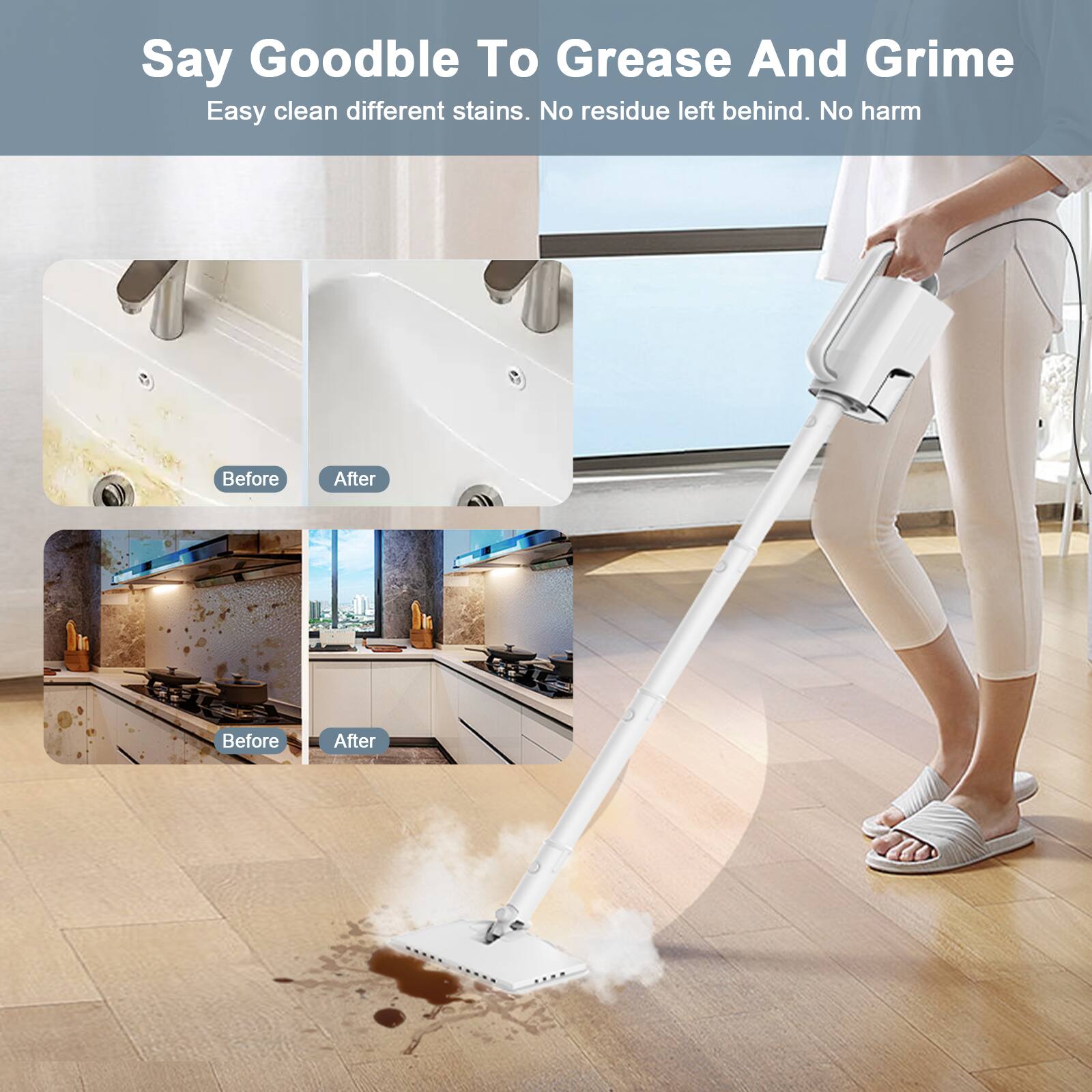 Say Goodbye To Grease And Grime  
Easy clean different stains. No residue left behind. No harm  

Before After  
Before After
