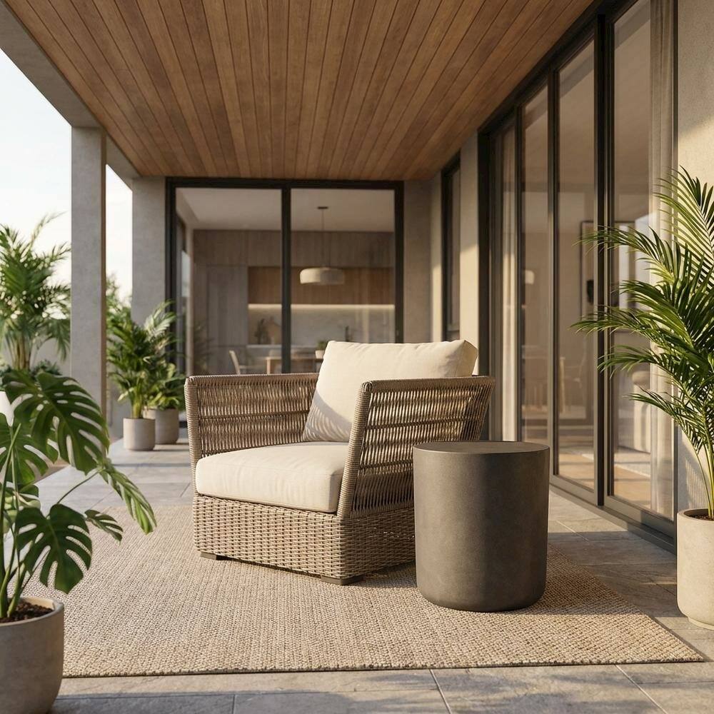 Angle. Outdoor Escape - Outdoor patio concrete stool with modern design for outdoor use - Gray.