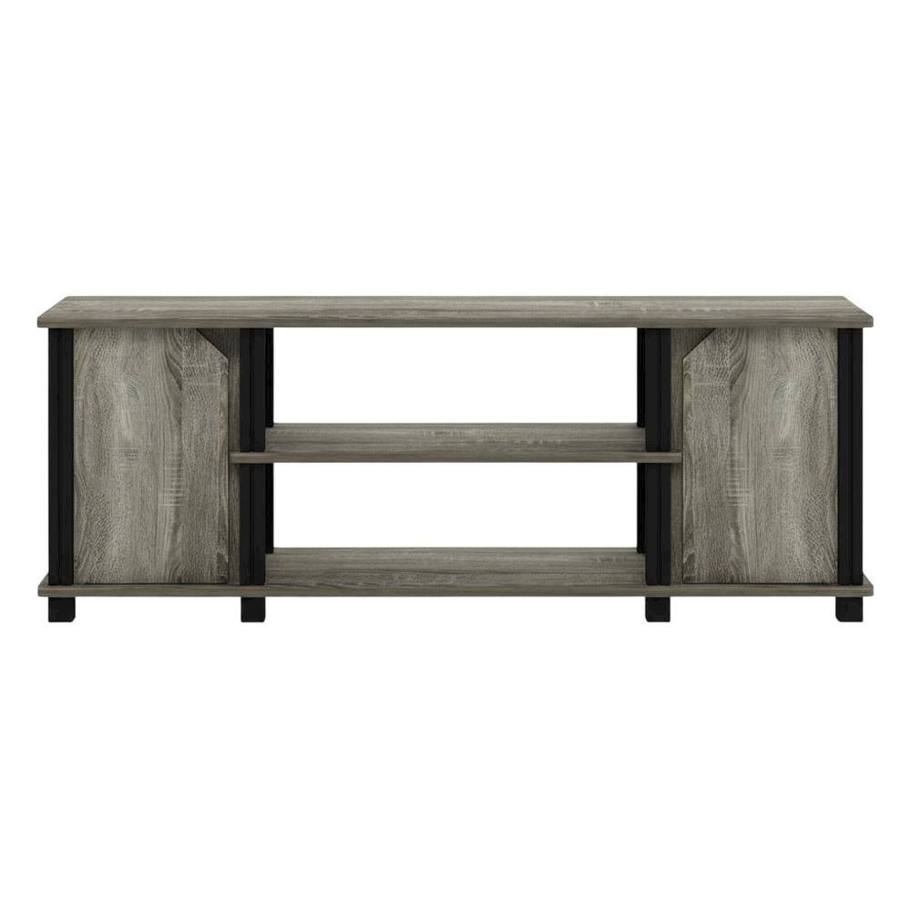 Alt View 3. FurniFact - Wooden TV Stand with Shelves and Storage in French Oak/Black finish - Black.
