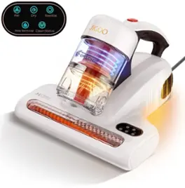 JIGOO - Bed Vacuum Cleaner with Dust Sensor, 13Kpa Suction 500W Mattress Vac with UV Light & Ultrasonic for Dust & Pet Hair - White