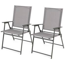 Gymax - 2PCS Folding Portable Dining Chairs Metal Frame Armrests Outdoor Patio Grey - Gray