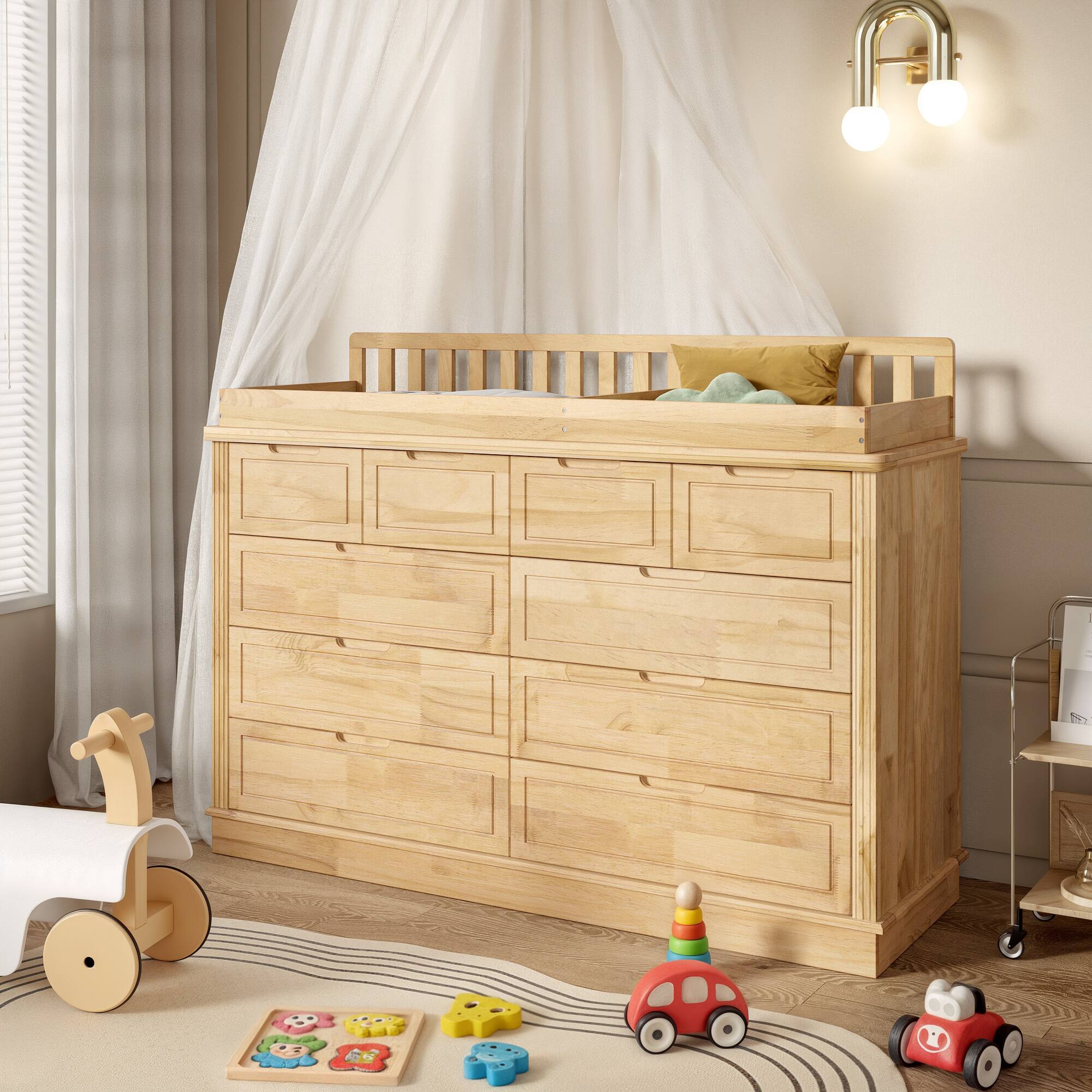 Alt View 9. Homsee - Solid Wood Baby Changing Table Dresser with Drawers, Nursery Diaper Organizer, Anti-Tip Storage Cabinet for Newborns - Wooden.