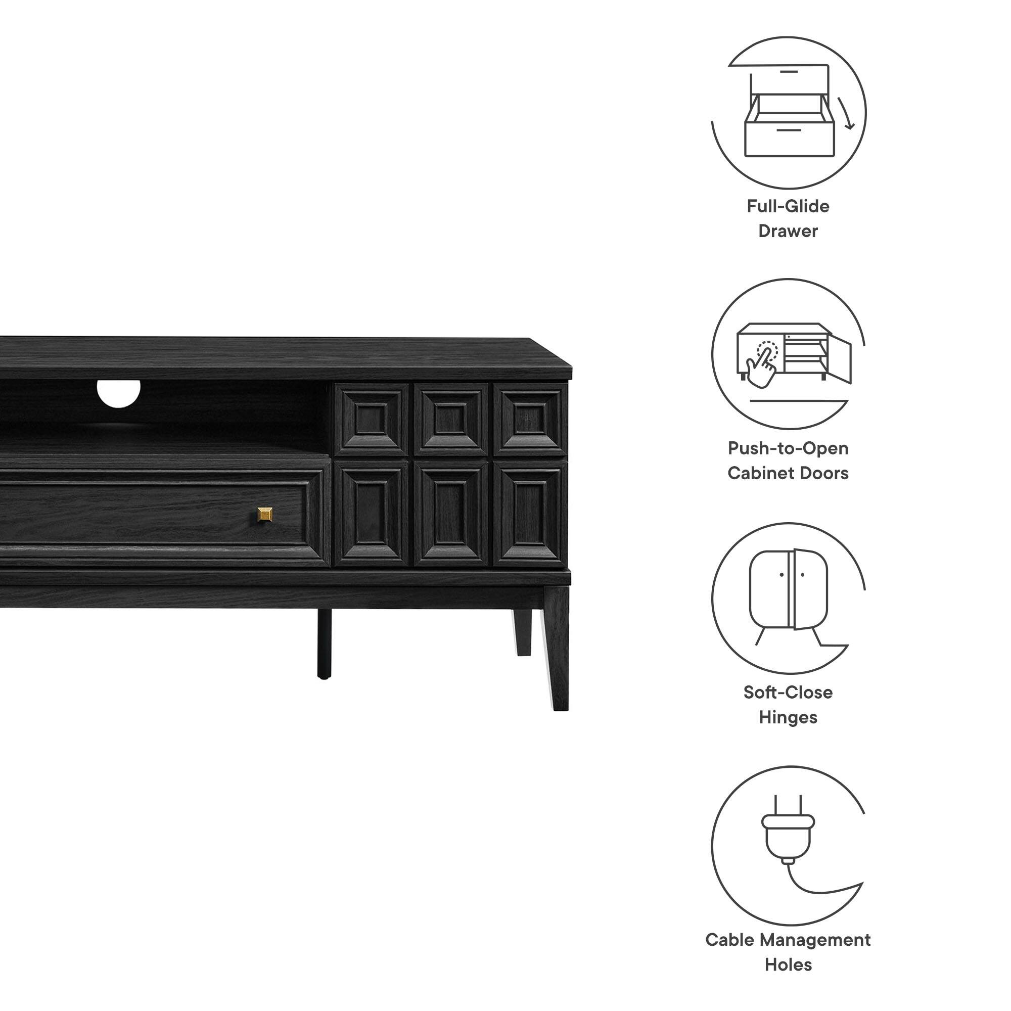 - Full-Glide Drawer
- Push-to-Open Cabinet Doors
- Soft-Close Hinges
- Cable Management Holes