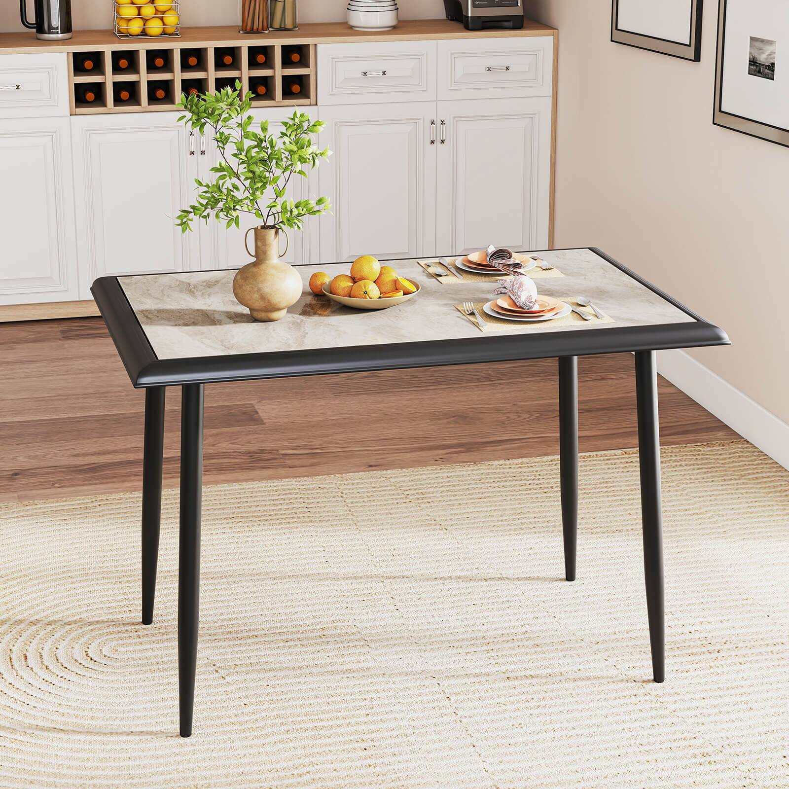 Alt View 1. Costway - Costway 44" Rectangular Kitchen Table with Metal Frame Faux Marble Tabletop Dining Table - Gray.