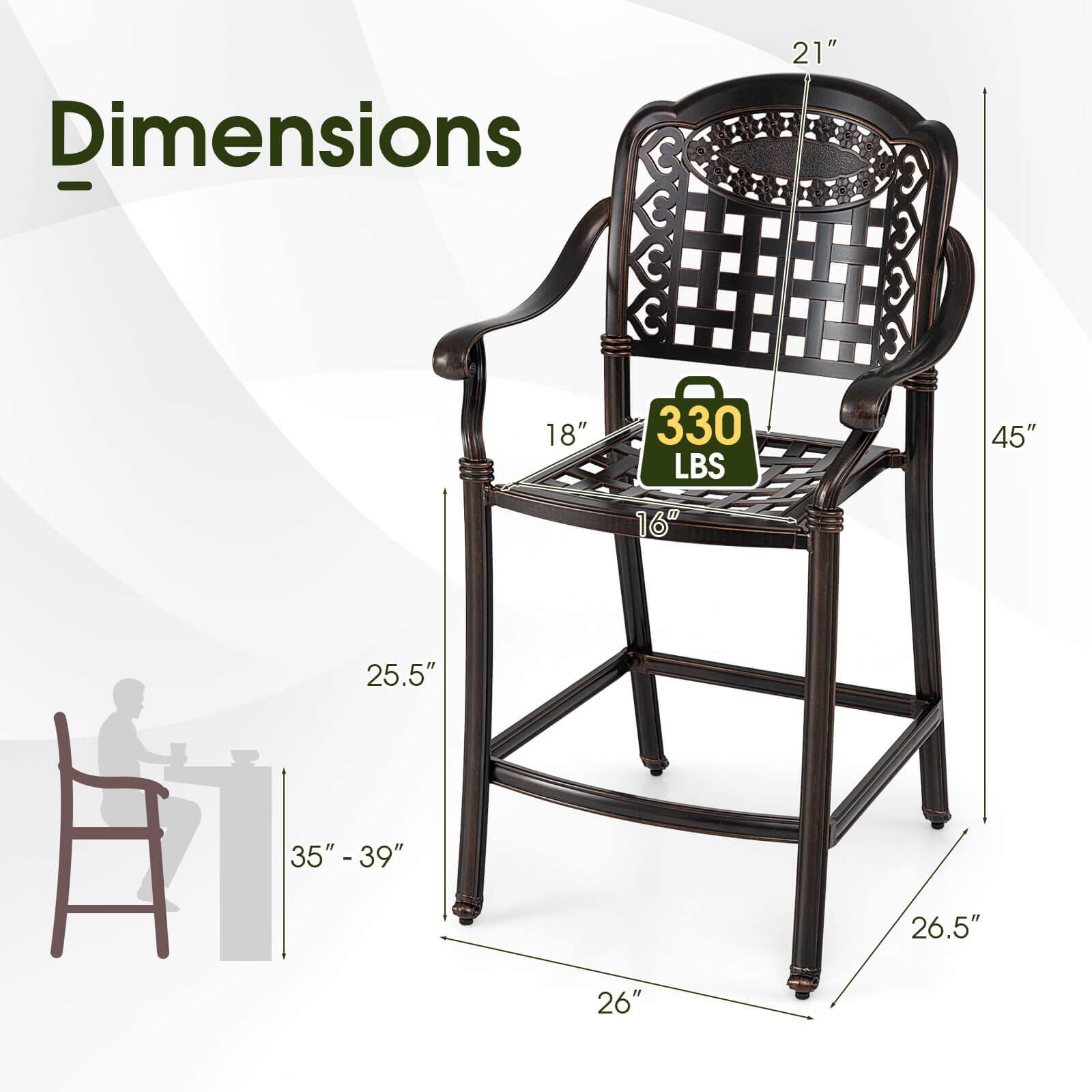 Dimensions: 21" x 18" x 45"  
Weight Capacity: 330 LBS  
Seat Height: 16"  
Arm Height: 25.5"  
Overall Height: 35" - 39"  
Seat Depth: 26"  
Leg Width: 26.5"