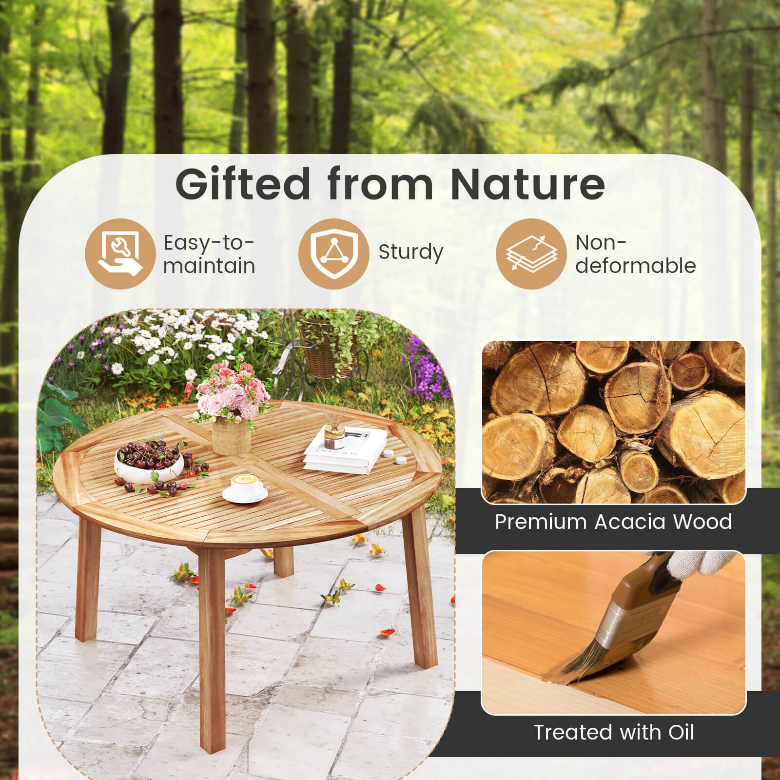 Gifted from Nature

- Easy-to-maintain
- Sturdy
- Non-deformable

Premium Acacia Wood

Treated with Oil