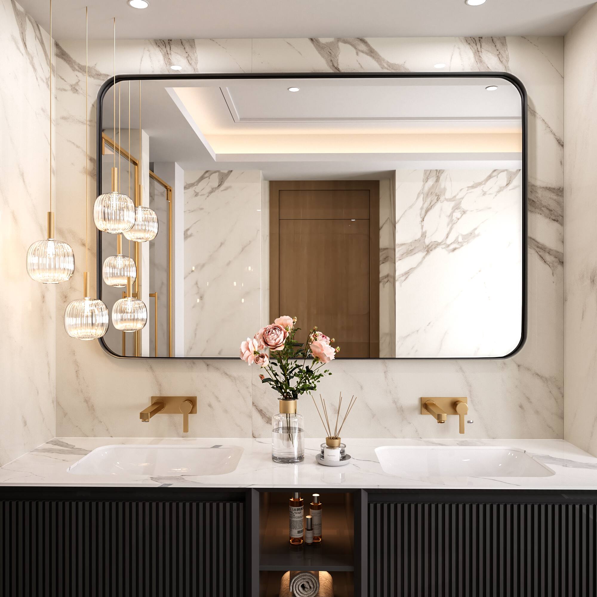 LOVMOR Tempered Glass Rounded Rectangle Framed Wall Mounted Bathroom