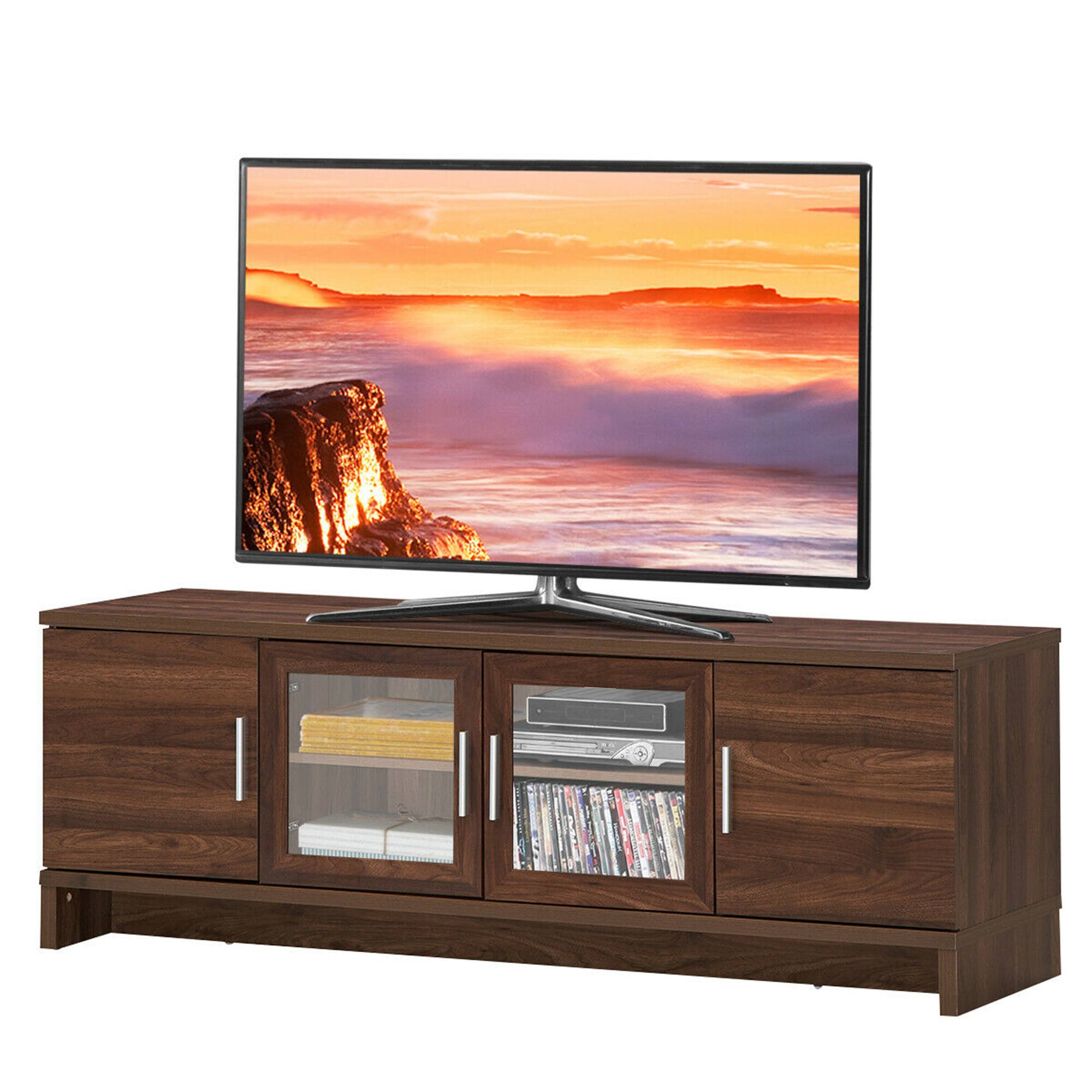 Front. Costway - TV Stand Media Entertainment Center for TV's up to 70'' with Storage Cabinet - Walnut.