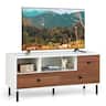 Costway - Mid-Century TV Stand Media Entertainment Center Console w/2 Cubbies & 3 Drawers - White/Walnut
