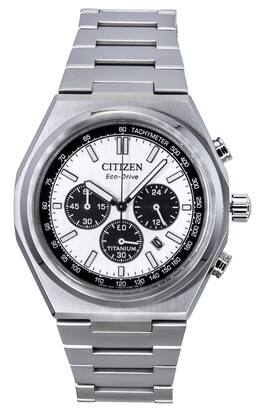 Citizen - Zenshin Chronograph Super Titanium Silver Dial Eco-Drive CA4610-85A 100M Men's Watch - Silver, White