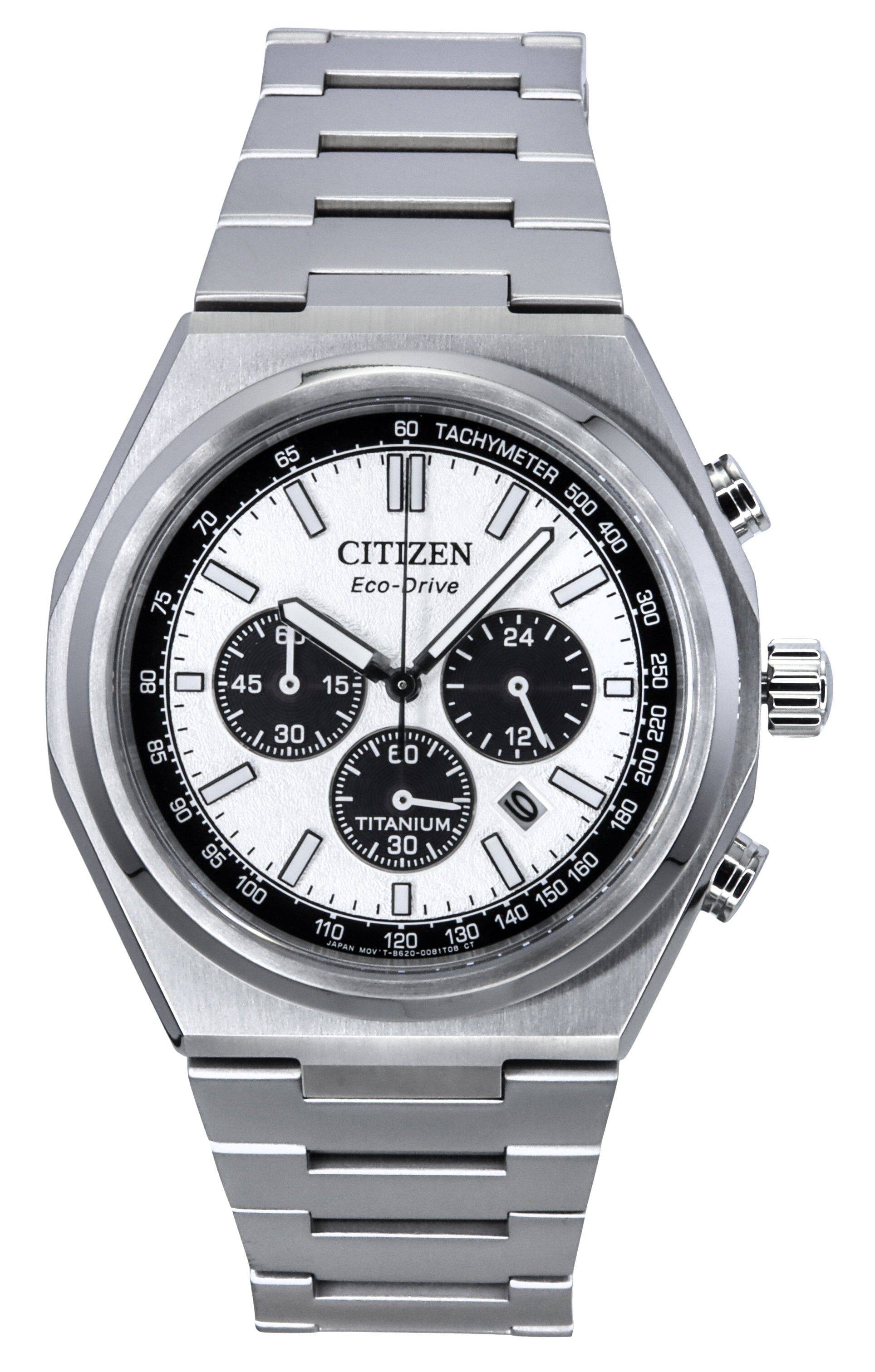 Citizen - Zenshin Chronograph Super Titanium Silver Dial Eco-Drive CA4610-85A 100M Men's Watch - Silver, White