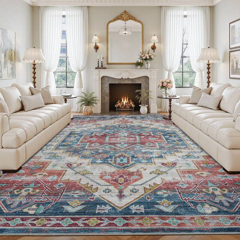 Left. RYHNUYNE - 9x12 Area Rugs Living Room Rug Washable Vintage Boho Rug No Slip Stain Resistant Soft Carpet Indoor Floor Floral Carpets - Painting.