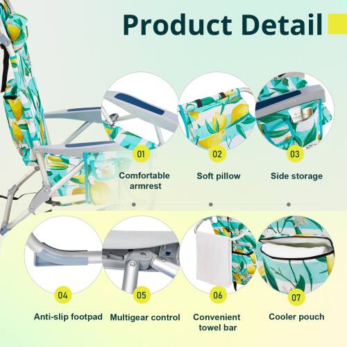 Product Detail

01 Comfortable armrest  
02 Soft pillow  
03 Side storage  
04 Anti-slip footpad  
05 Multigear control  
06 Convenient towel bar  
07 Cooler pouch