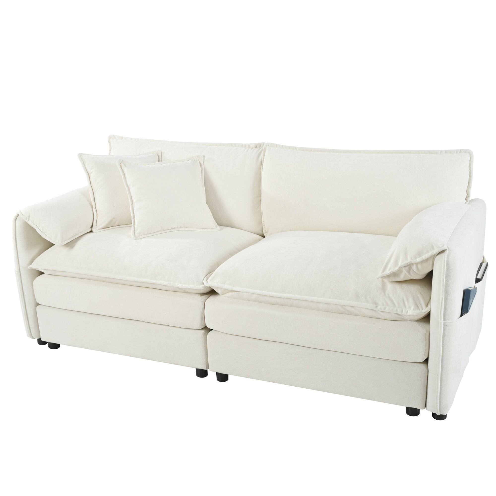 Alt View 2. Boyel Living - Modern Minimalist Beige Chenille Sofa with Side Storage Pockets 2-Seat - Beige.
