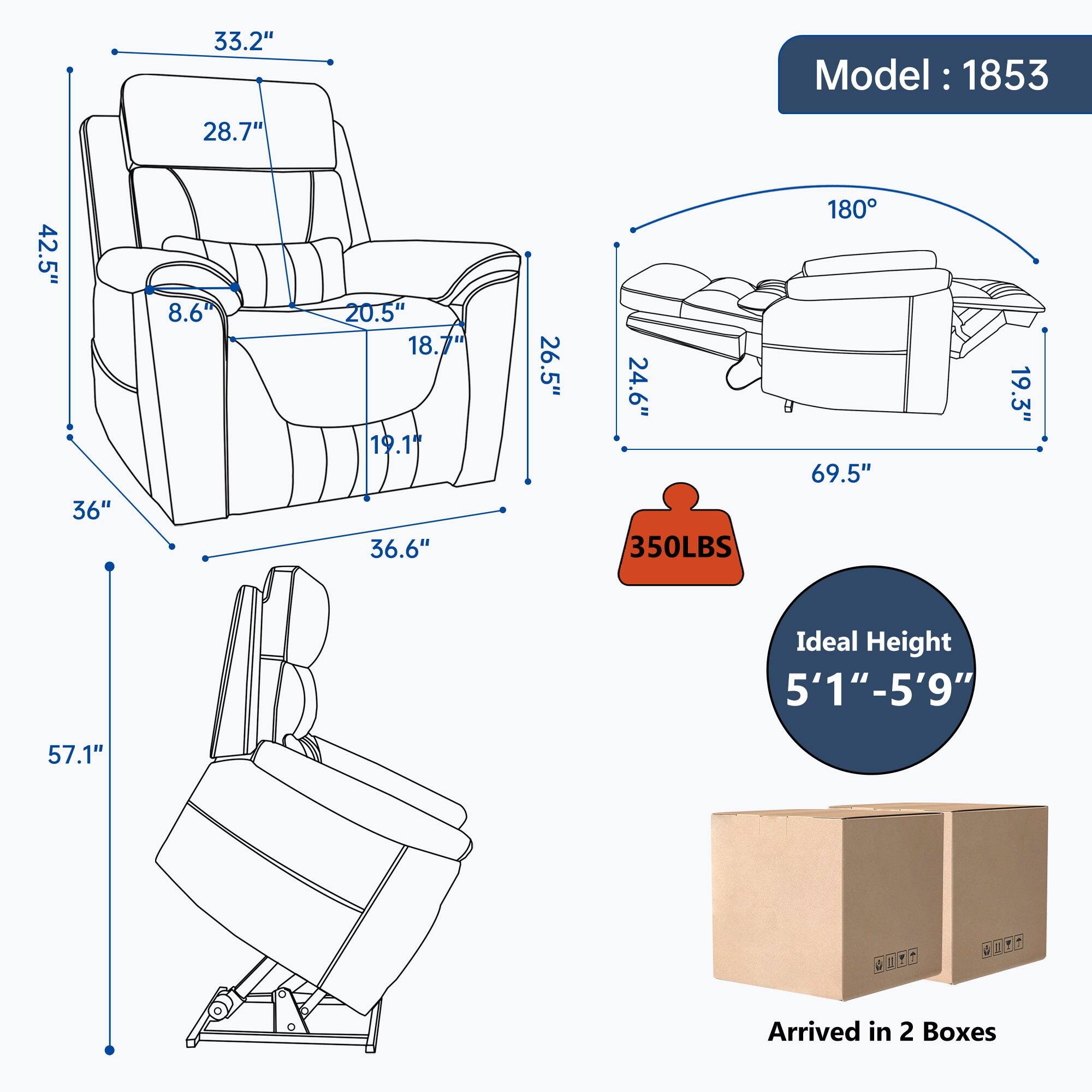Model: 1853

- 33.2"
- 28.7"
- 42.5"
- 36"
- 8.6"
- 20.5"
- 18.7"
- 19.1"
- 36.6"
- 26.5"
- 24.6"
- 350LBS
- 180
- 69.5"
- 19.3"
- Ideal Height 5'1"-5'9"
- 57.1"
- 180°
- 24.6"
- 19.3"
- 69.5"
- 350LBS
- Ideal Height 5'1"-5'9"
- Arrived in 2 Boxes