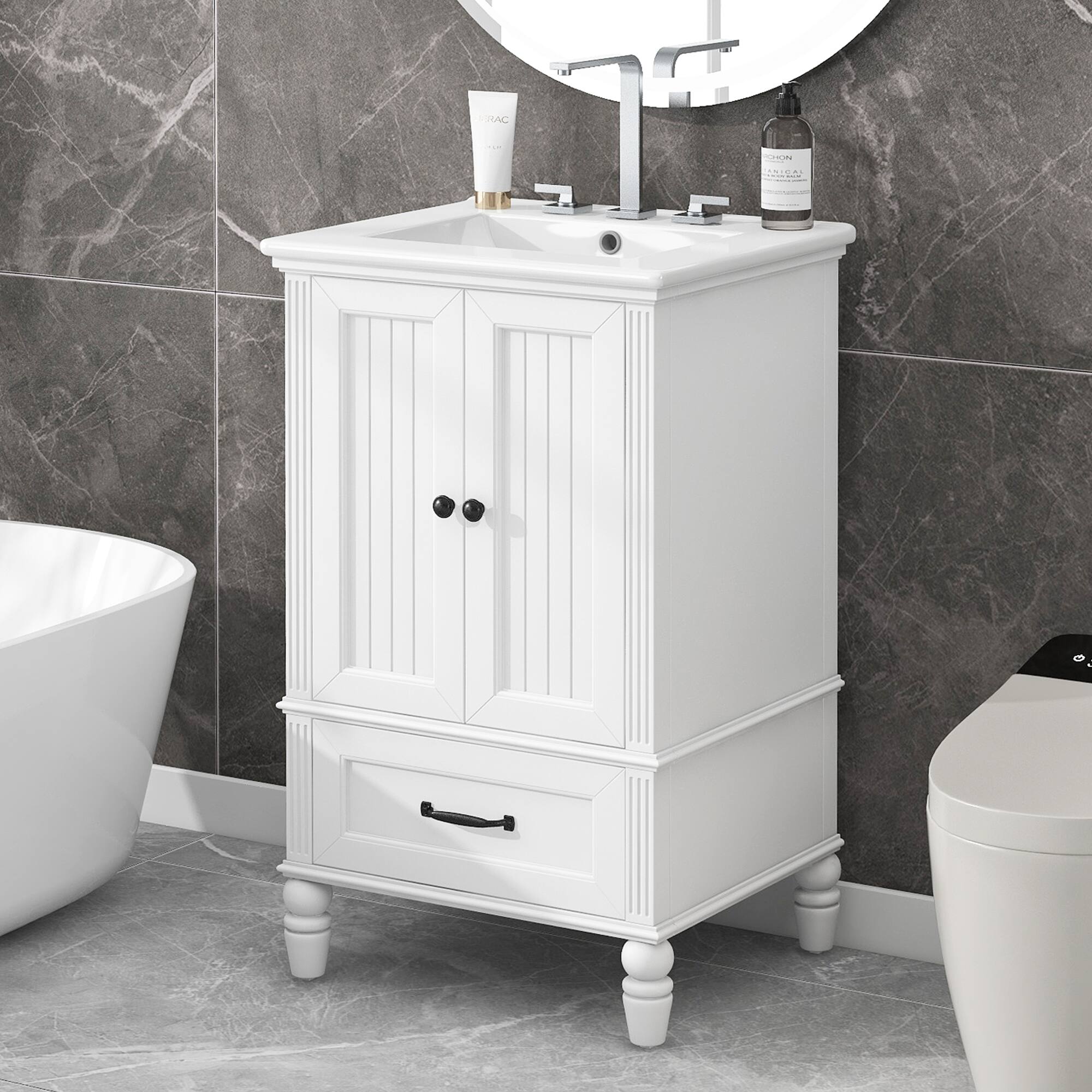 Front. APRILSOUL - Bathroom Vanity with Sink Bathroom Cabinet A Drawer White - White.