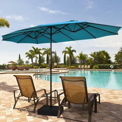 Front. Gymax - Gymax 15 ft Double-Sided Patio Twin Umbrella Extra-Large Market Umbrella w/ Base Turquoise - Turquoise.