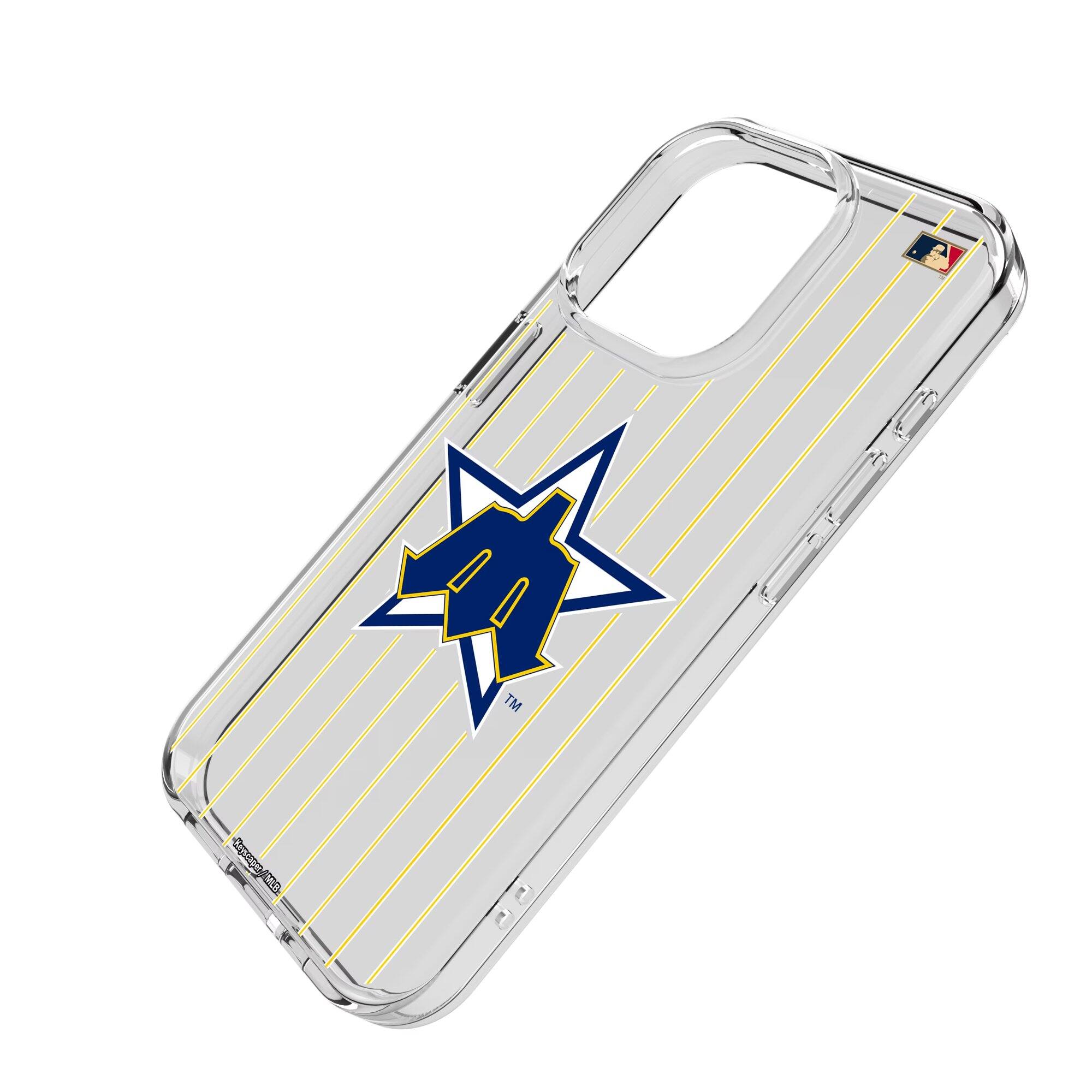 Alt View 1. Keyscaper - Seattle Mariners Cooperstown Pinstripe iPhone Clear Case - 16 - Multicolor.
