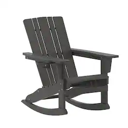 Emma + Oliver - Haley Adirondack Rocking Chair with Cup Holder, Weather Resistant HDPE Adirondack Rocking Chair - Gray