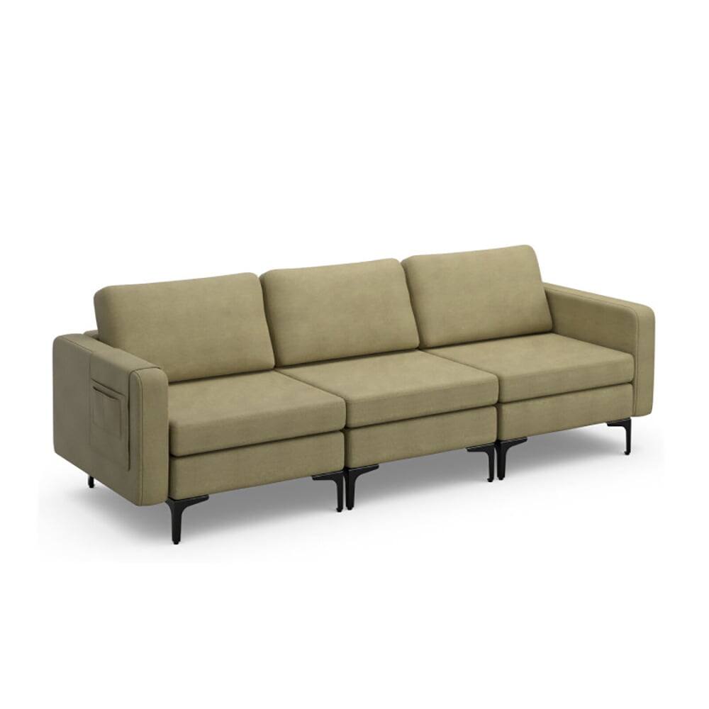 Back. Kadyn - 3-Seat Sectional Sofa Couch with Armrest Magazine Pocket and Metal Leg-Green, Sectional Sofa Couch Living Room Sleeper - Green.