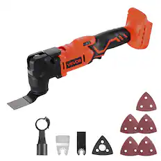 Front. VEVOR - Cordless Oscillating Tool,20V Multitool Oscillating Tool with 6 Variable Speeds 8500 - 17000 OPM,3.2° Oscillating Angle - Black;orange.