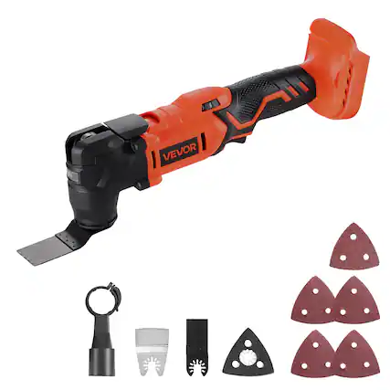 Front. VEVOR - Cordless Oscillating Tool,20V Multitool Oscillating Tool with 6 Variable Speeds 8500 - 17000 OPM,3.2° Oscillating Angle - Black;orange.