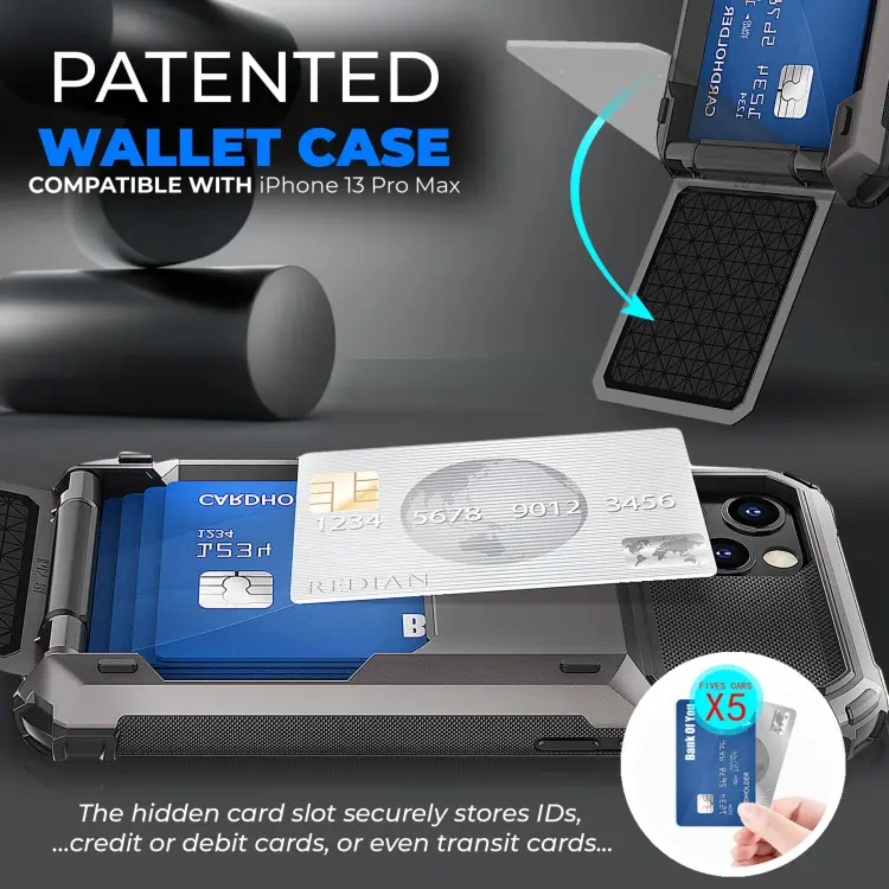 PATENTED WALLET CASE COMPATIBLE WITH iPhone 13 Pro Max

The hidden card slot securely stores IDs, credit or debit cards, or even transit cards...

FIVES CARDS X5