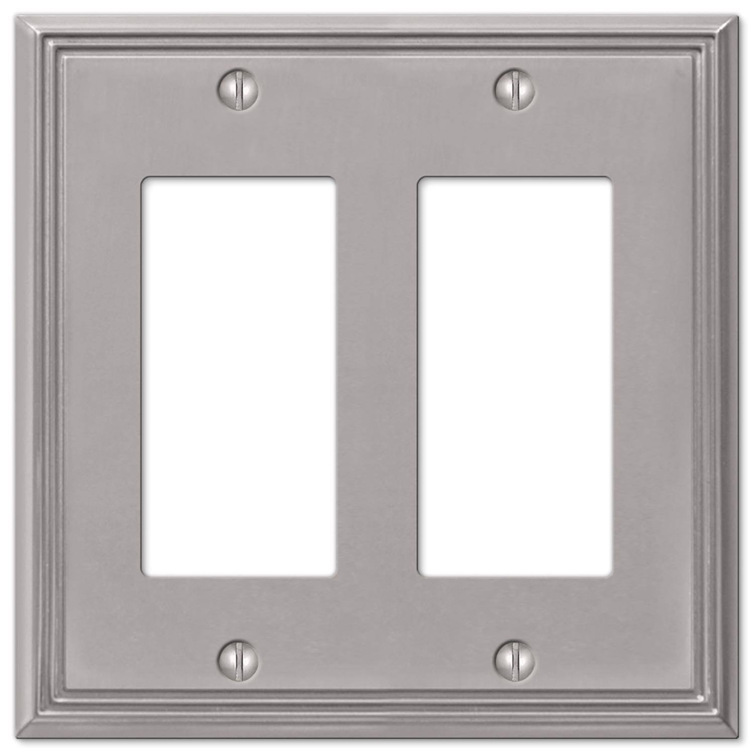 Angle. AMERELLE - Amerelle Metro Brushed Nickel 2 gang Die-Cast Metal Decorator Wall Plate 1 pk - Nickel.