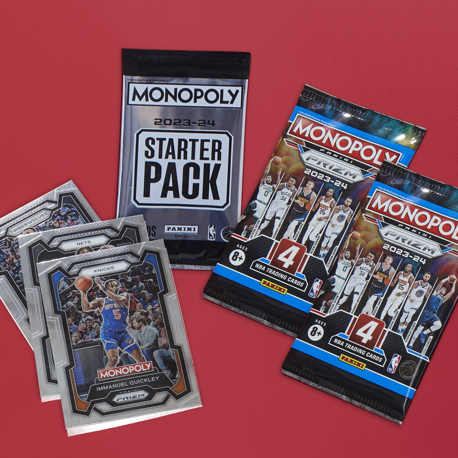TIMBERWOLVES MONOPOLY 2023-24 STARTER PACK PANINI PRIZM
NETS 8+ AGES 4
KNICKS 5 NSURANT AGES 8+ NBA TRADING CARDS
QUICKLEY IMMANUEL BOUIOI PRICH