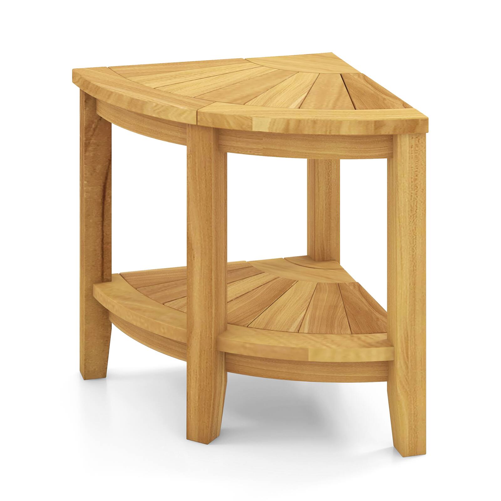 Alt View 9. Gymax - Gymax Corner Shower Stool Teak Wood Shower Bench w/ Storage Shelf Bathroom Foot Stool - Natural.