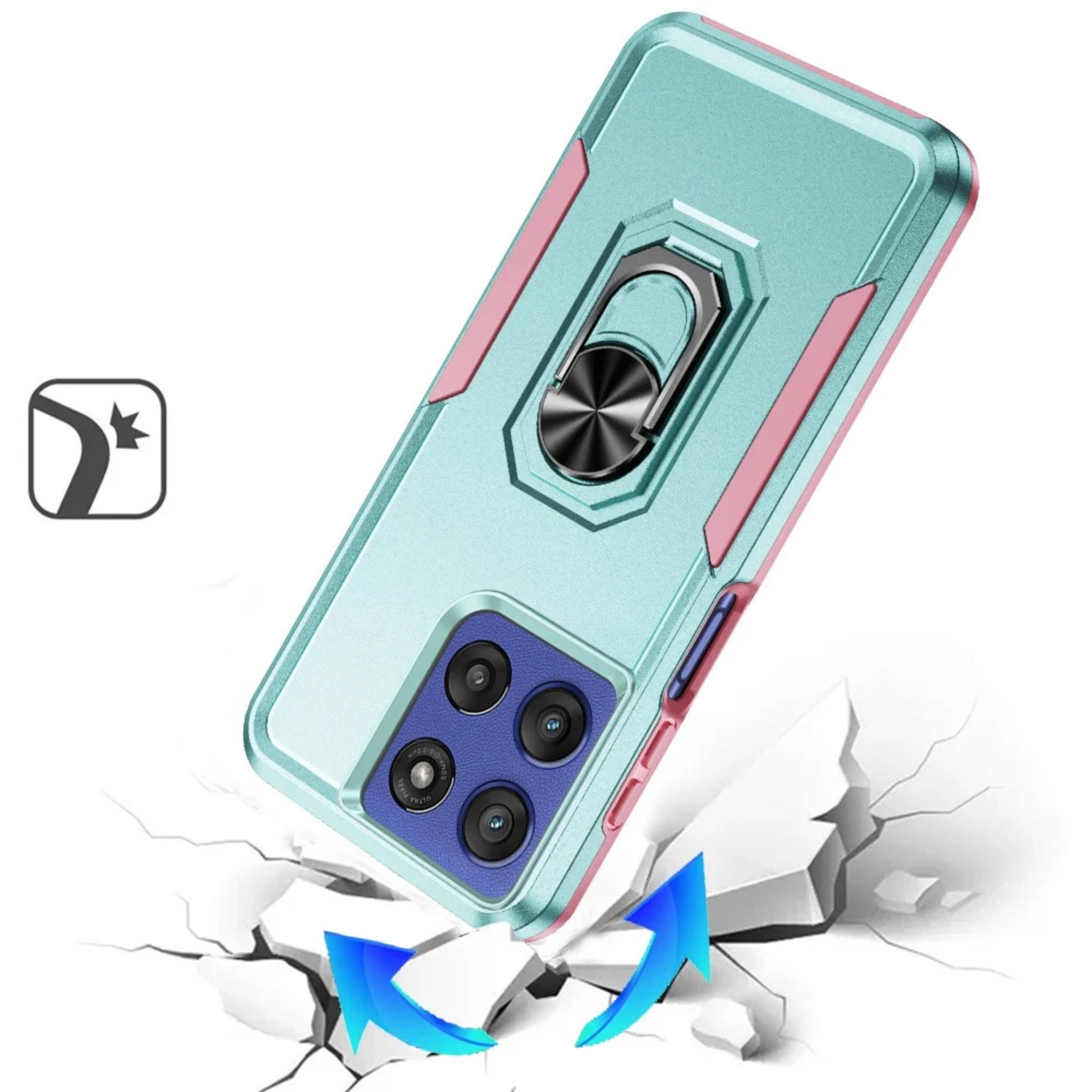 Back. Kitcheniva - Hard Shell Soft Inner Rubber Cover Metal Ring Stand Phone Case With Tempered Glass For Moto G Stylus 2026/2025 Teal/Pink - Teal Pink.