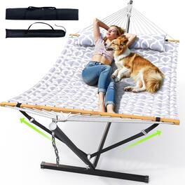 Mastgoal - Double Hammock with Stand for Outdoor, Heavy Duty Portable Hammock with Adjustable Steel Stand - WHITEGRAY