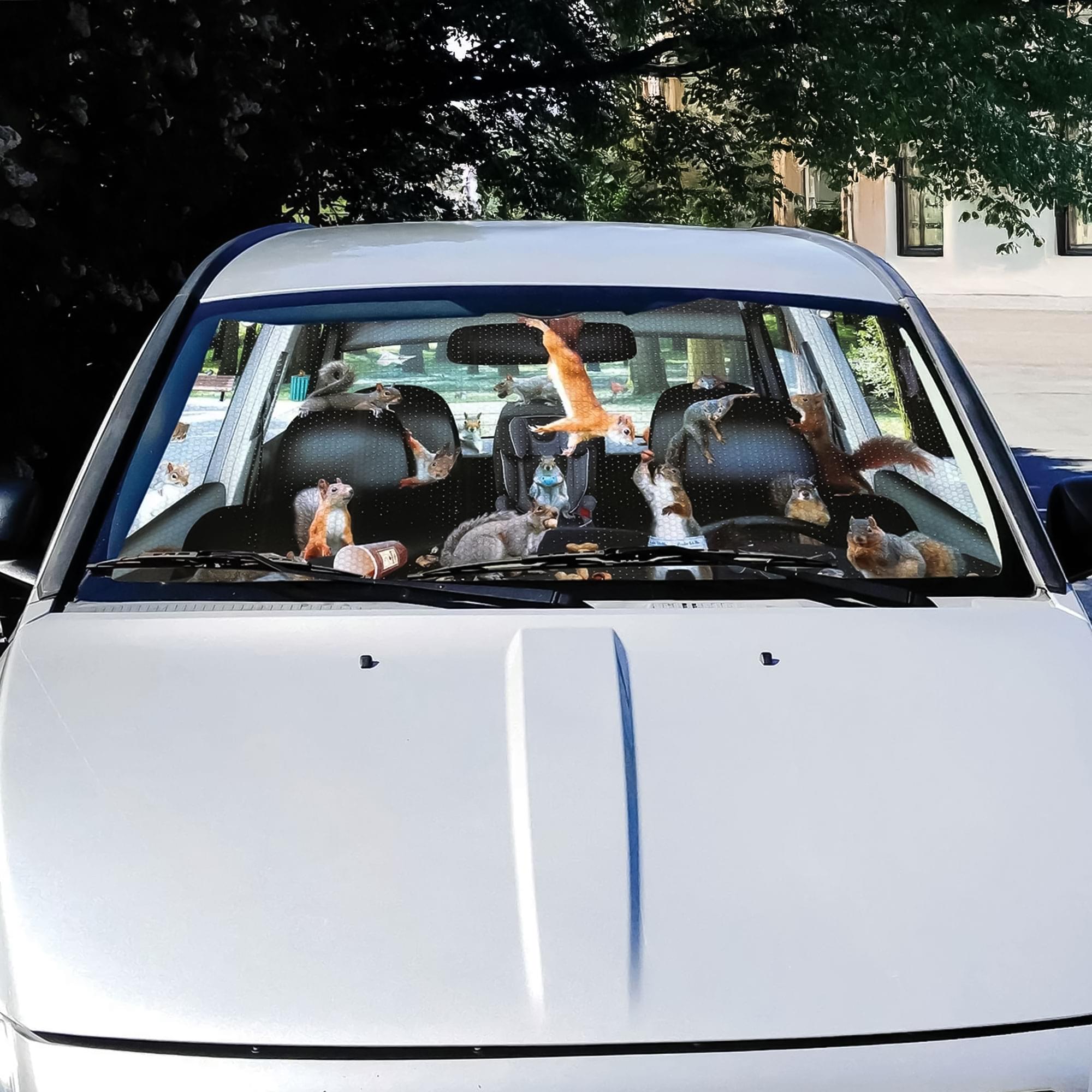 Alt View 2. Accoutrements - Car Full of Squirrels 50" x 27-1/2" Auto Sunshade - Multi-Color.