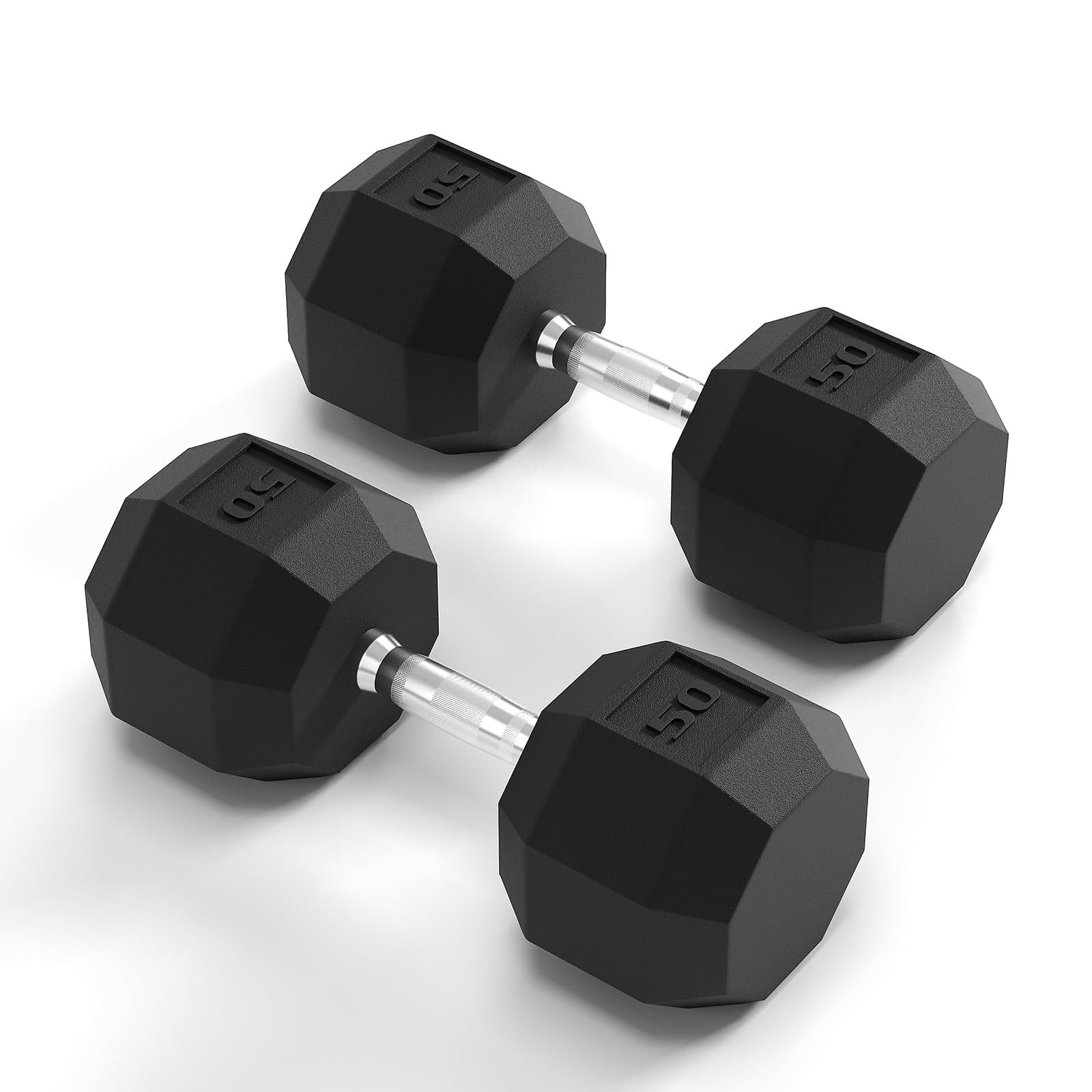 Babevy - PVC Hex Dumbbell Set 50 Lbs Each (Set of 2) – Heavy-Duty Hand Weights for Strength Training - Black