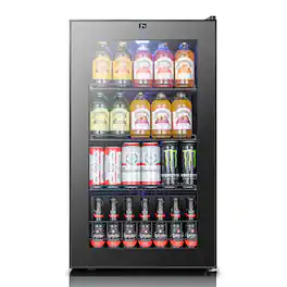 Yeego - Beverage Refrigerator Cooler, 130 Cans Freestanding Mini Beverage Fridge with Glass Door Beverage cooler for Home Office - Black