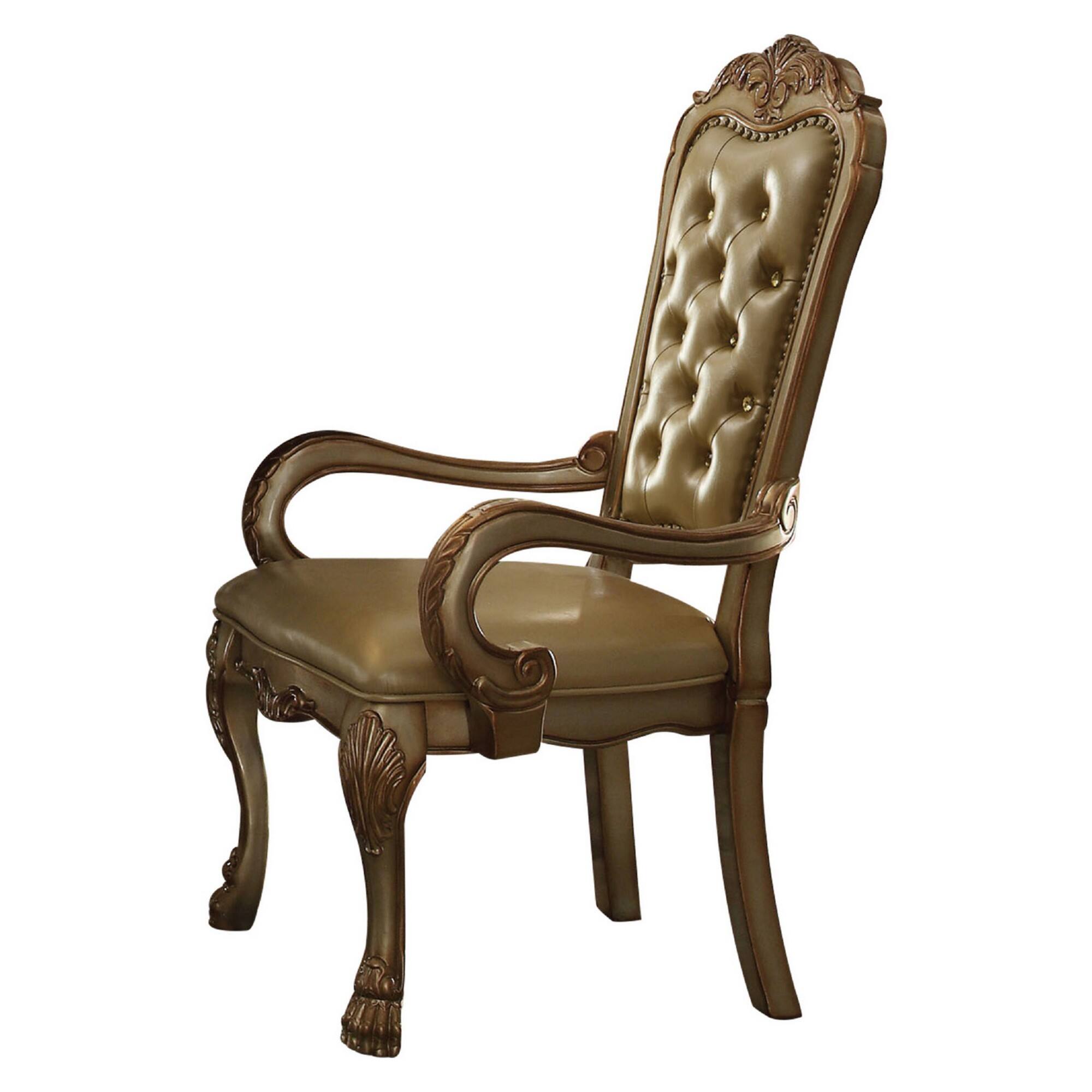 Alt View 1. Manhattan Lane - Leatherette Upholstered Arm Chair with Intricate Carvings, Set of 2 - Gold.