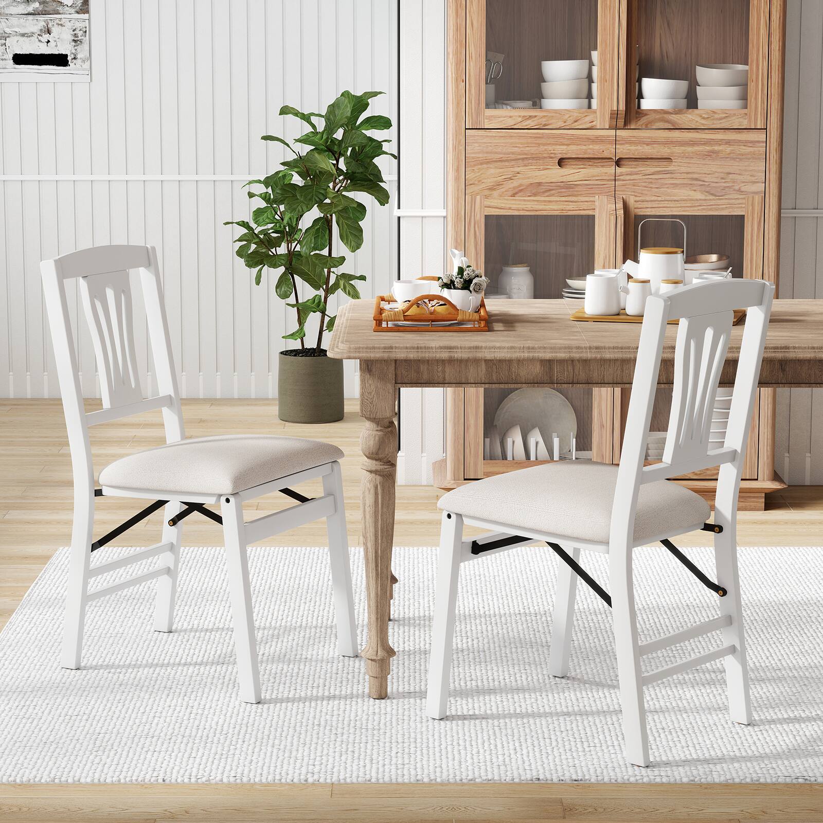 Alt View 4. Gymax - Gymax Folding Chairs Set of 4 w/Comfy Padded Seats Rubber Wood Frame for Dining Room - White.