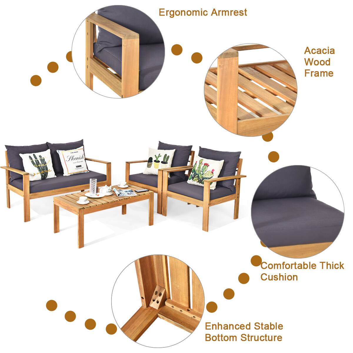 Ergonomic Armrest, Acacia Wood Frame, Comfortable Thick Cushion, Enhanced Stable Bottom Structure