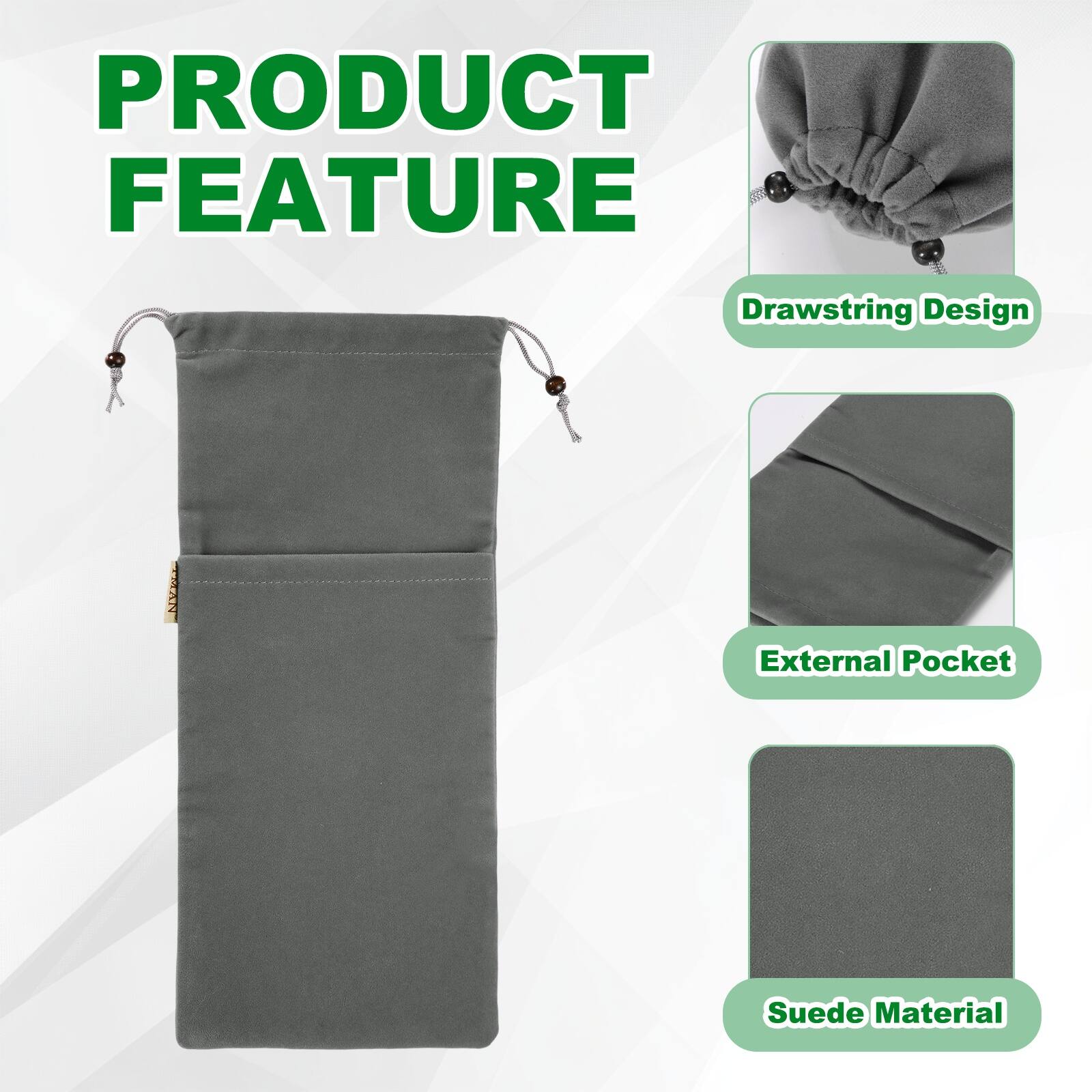 PRODUCT FEATURE

- Drawstring Design
- External Pocket
- Suede Material