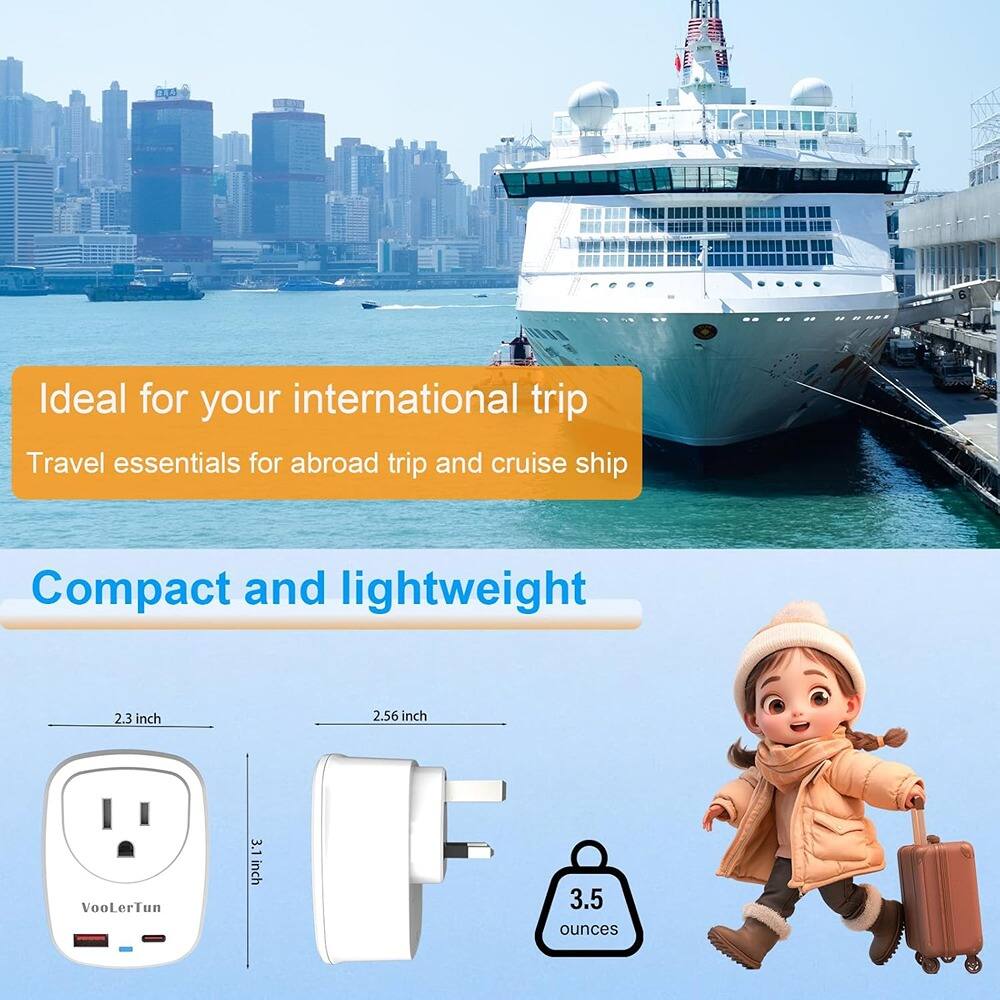Ideal for your international trip  
Travel essentials for abroad trip and cruise ship  

Compact and lightweight  

2.3 inch  
2.56 inch  
3.1 inch  
3.5 ounces  

VooLerTun