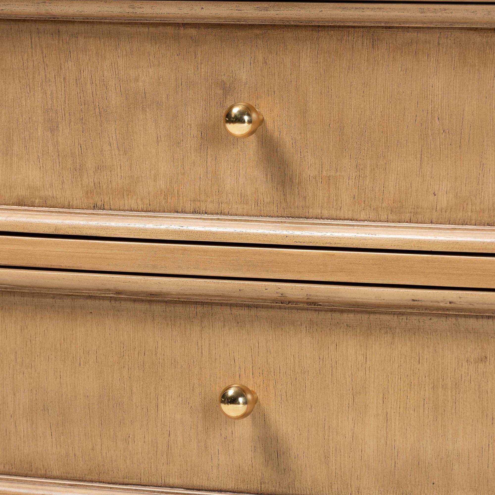 Alt View 2. bali & pari - Karmel Chest - 3-Drawer Storage Chest with Curved Front and Tapered Legs for Bedroom - Light Oak Brown.