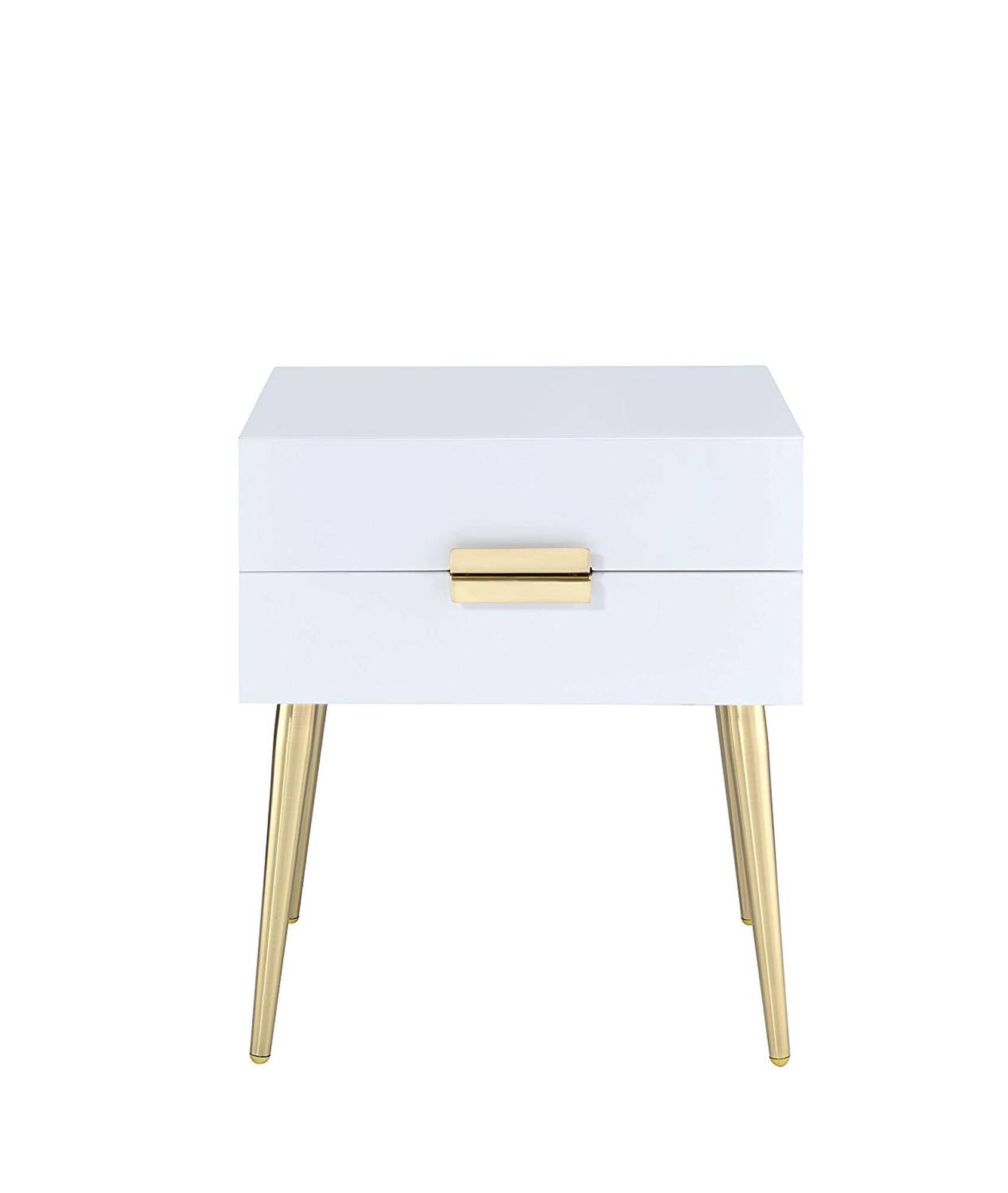 Alt View 1. Manhattan Lane - Denvor Square End Table with Drawers - White & Gold.