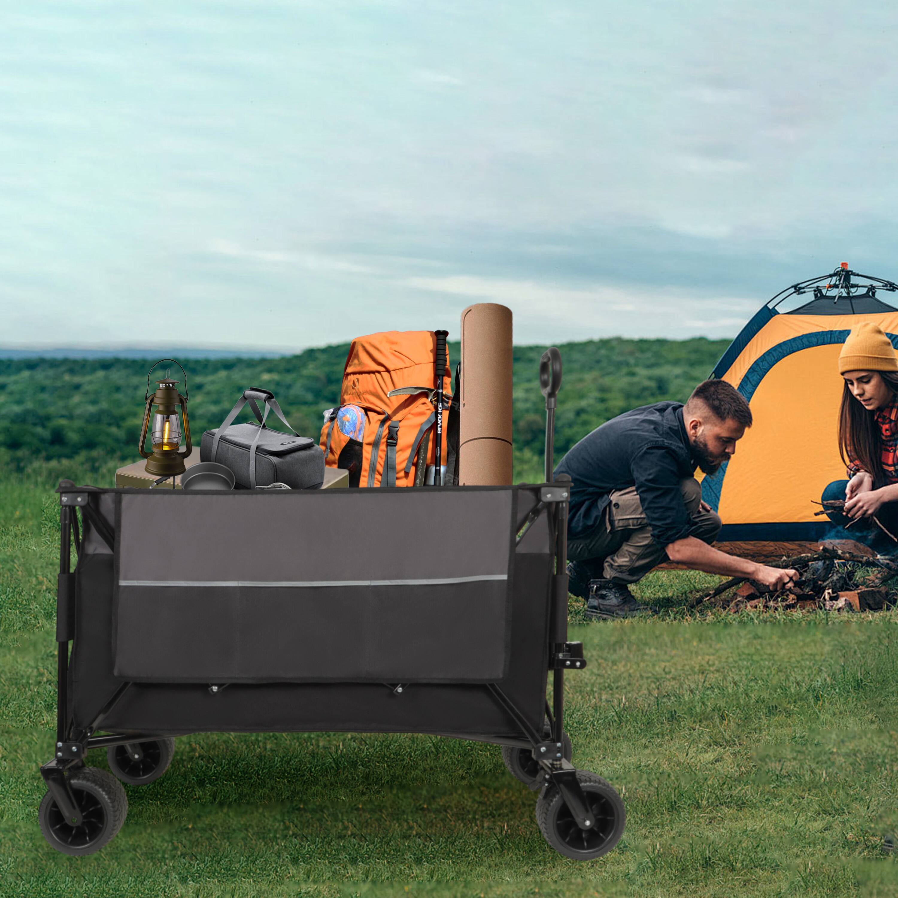 Back. Mondawe - 300L 480lbs Folding Wagon Utility Carts w/ All-Terrain Wheels, Brakes & Multiple Pockets for Outdoor Use - Black.