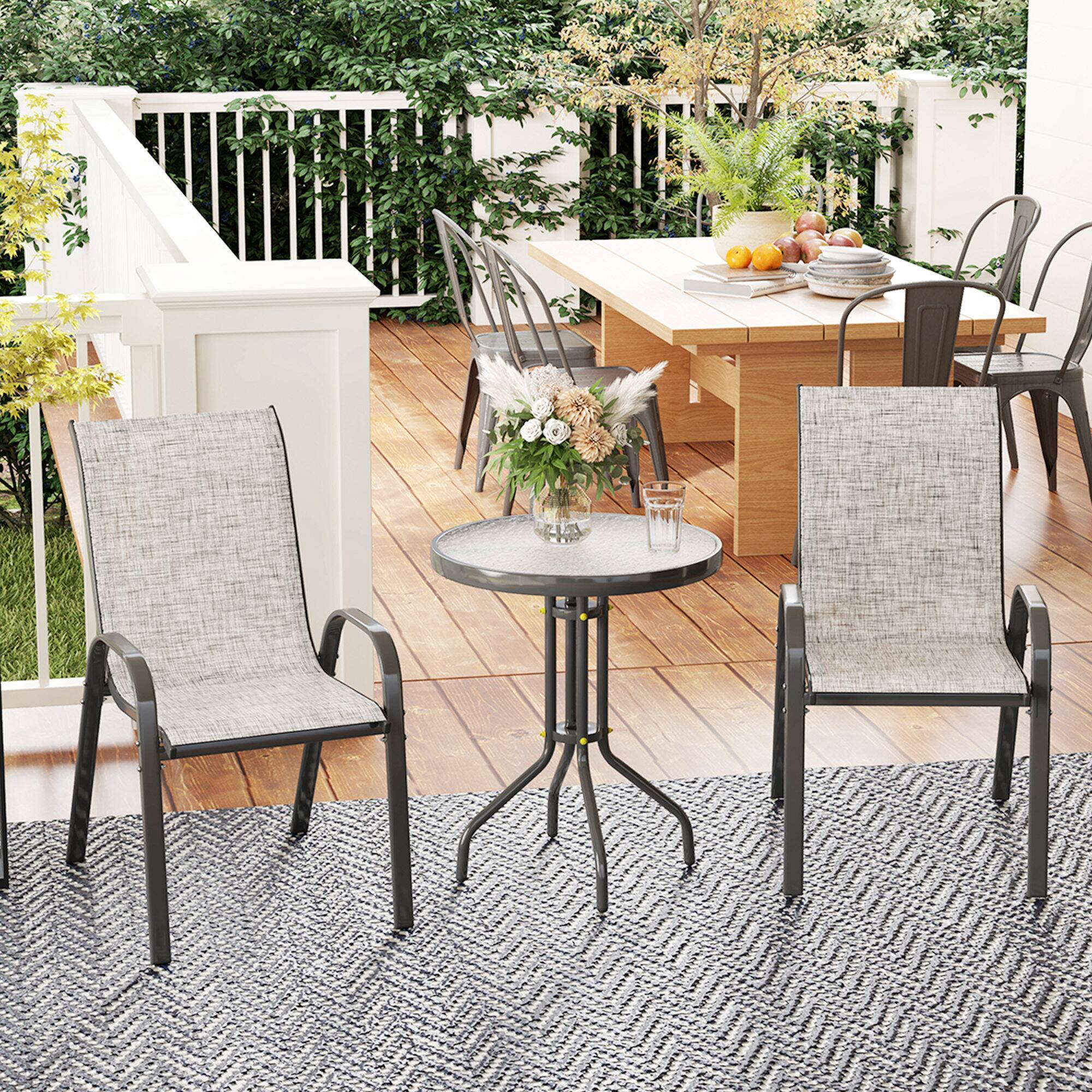 Alt View 1. Outsunny - Pieces Bistro Set, Small Patio Furniture Set with Stackable Chairs and Glass Table for Backyard - Gray.