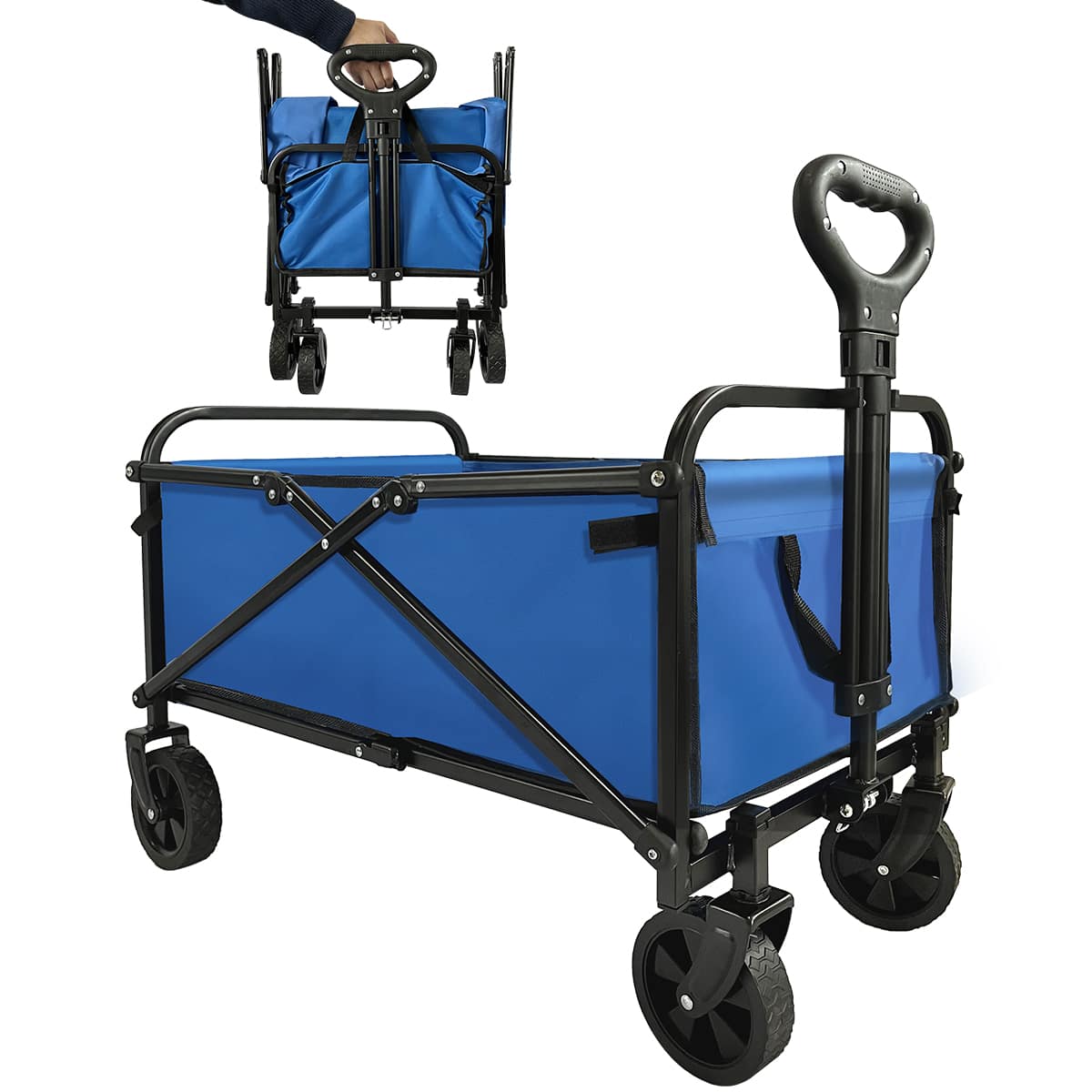 Front. Bestier - Bestier Folding Collapsible Wagon Utility Camping Cart W/Wheels & Adjustable Handle - Blue.