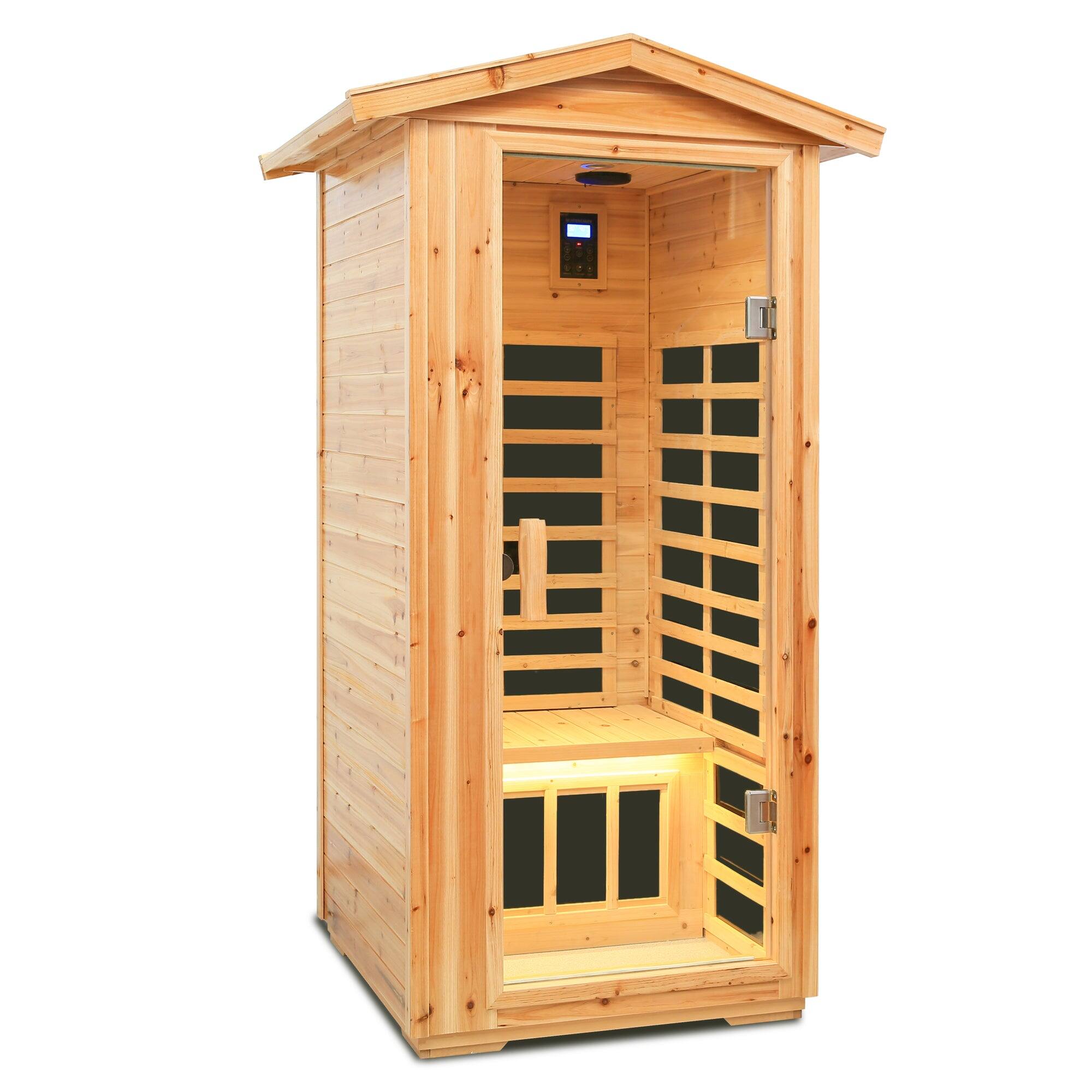 Alt View 8. Boyel Living - One Person Outdoor Infrared Sauna Room with Bluetooth and LED Lighting - Natural.